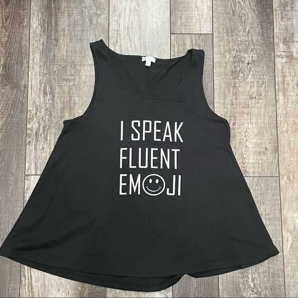Charming Charlie I Speak Fluent Emoji Tank Top Black With White Lettering XL - Picture 1 of 12